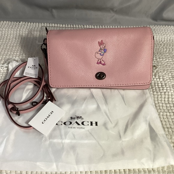 Coach Disney Daisy Duck Motif Dinky Pink Leather Crossbody Bag NEW Duster Includ - Picture 3 of 16